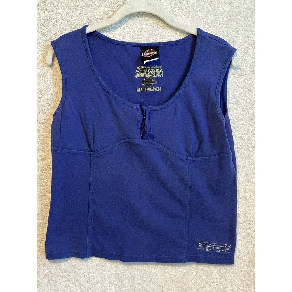 Harley-Davidson Women's Tank w/ Lace Up Front - Size L Purple Blue Indianapolis